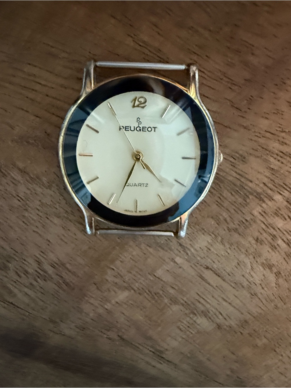 Peugeot Gold-Tone Case Watch with Black Accent